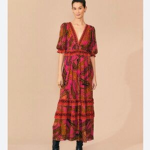 Farm Rio Pink Croco Short Sleeve Maxi Dress